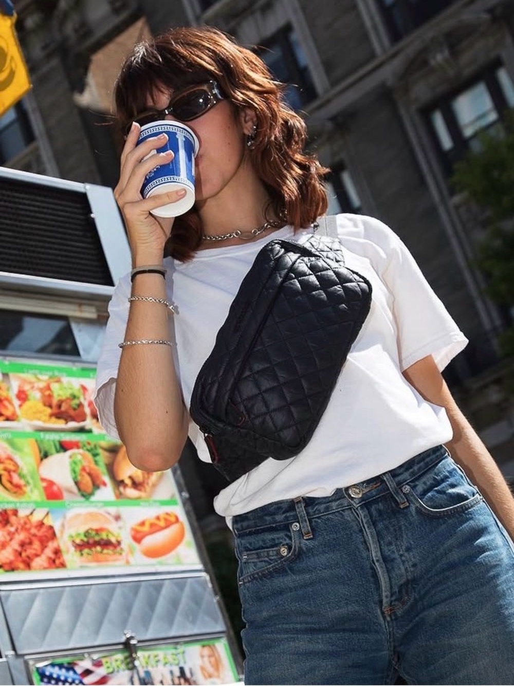 RETIRED MZ Wallace Larger Black Quilted Metro Belt Bag Sling w/ Adjustable Strap